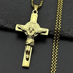 Saint Benedict Jesus Crucifix Chain Necklace — Stainless Steel