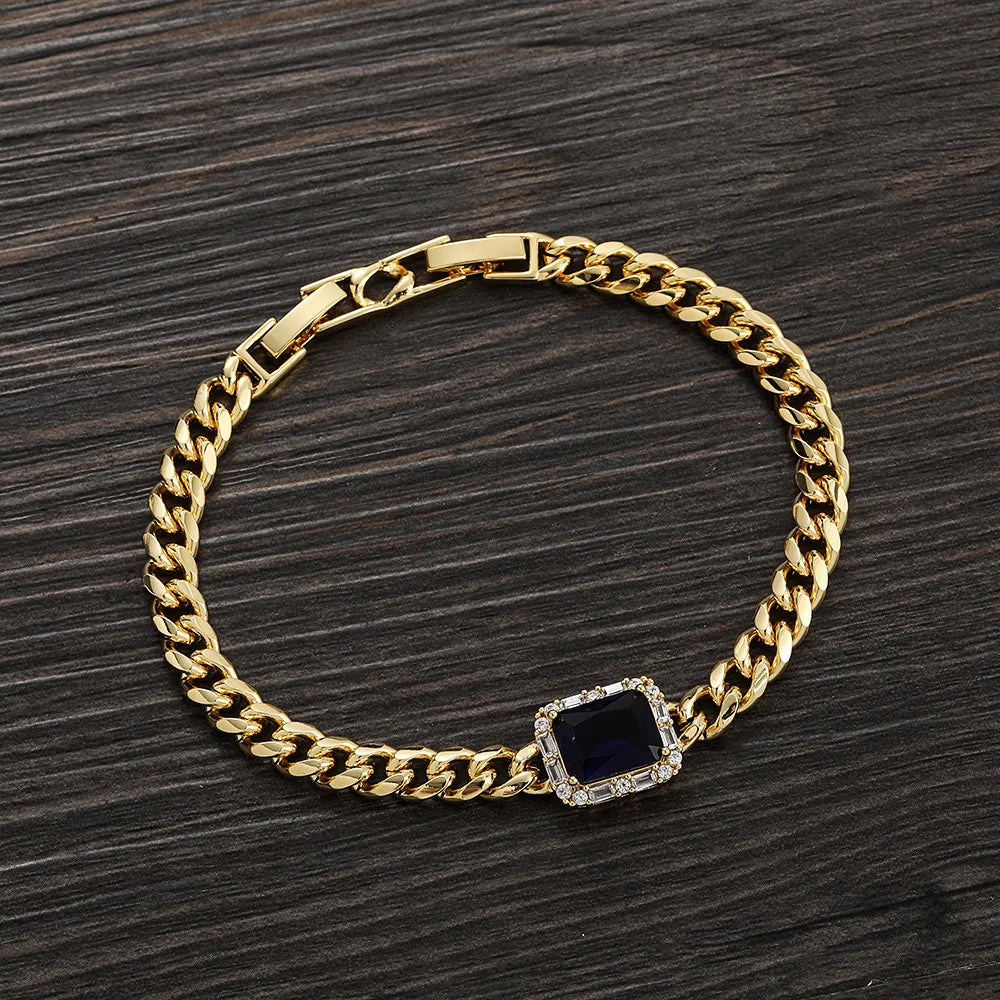 Iced Out Cuban Bracelet Stainless Steel Square Stone