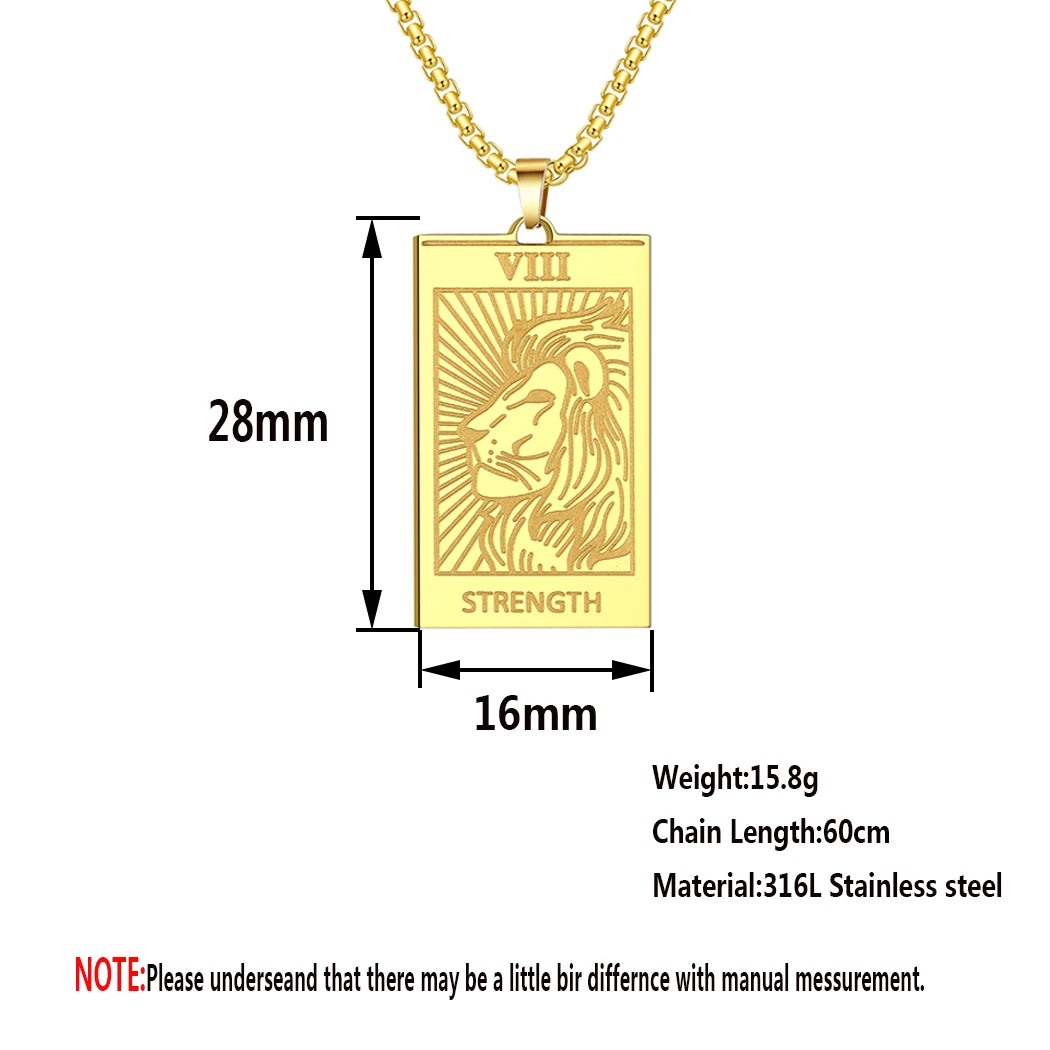 Strength Lion Tarot Pendant — Stainless Steel