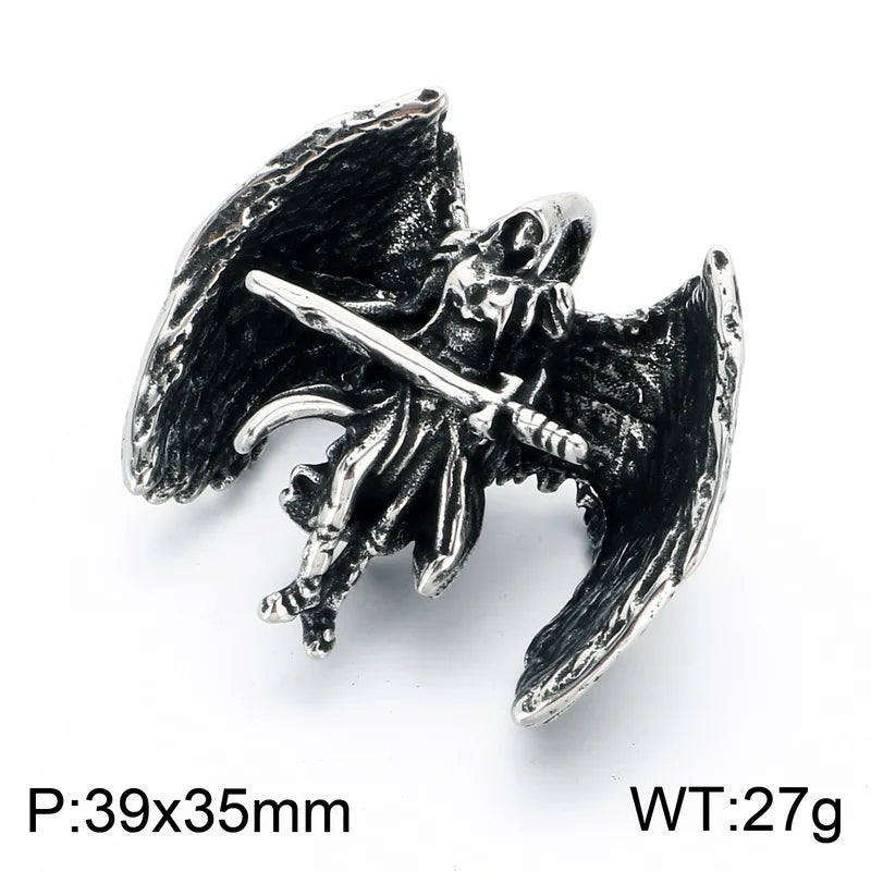 KALEN Vintage Gothic Fallen Angel Pendant Necklace For Men Stainless Steel Death Grim Reaper Wing Totem Charm Fashion Jewelry