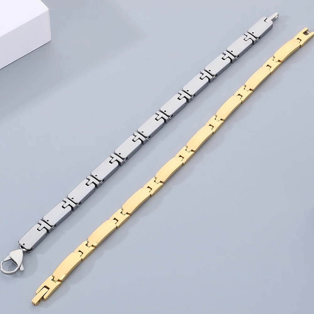 Heavy Tungsten Steel Man Bracelets for Men Woman Gold Color High Polished 7MM Width Link Chain Hand Bracelet Men