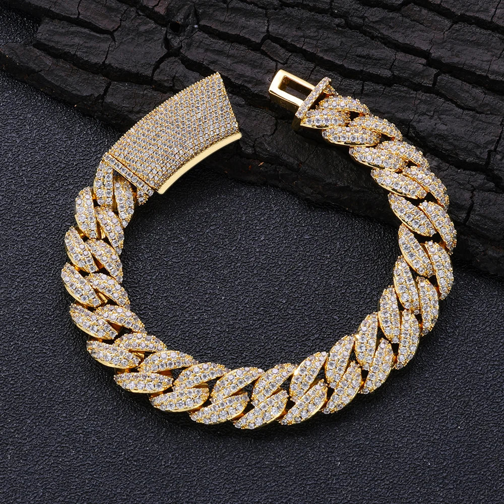 HHIOK Bracelet Hip Hop Jewelry Shining Cubic Zirconia Miami 13MM Cuban Chain Men and Women Festival Gift