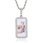 Iced Out Photo Pendant Necklace Rectangle