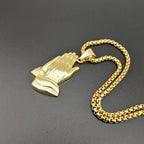 Iced Out Praying Hands Pendant — Gold