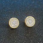 Iced Out Round Stud Earrings — Gold