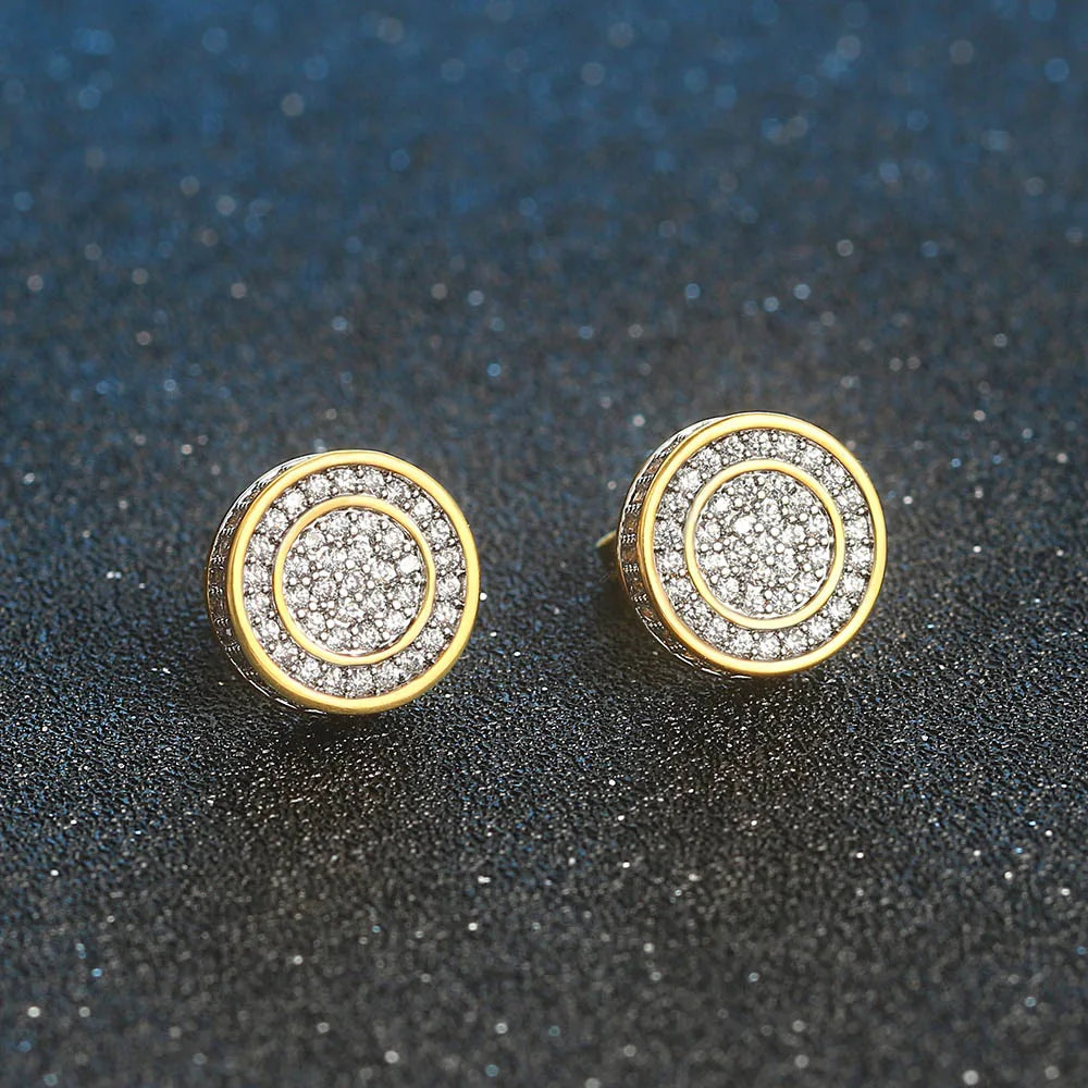 Iced Out Round Stud Earrings — Gold