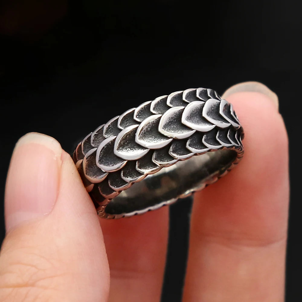 Vintage Stainless Steel Vikings Dragon Scale Ring Rock Punk Norse Viking Dragon Spine Rings For Men Wedding Band Jewelry Gifts