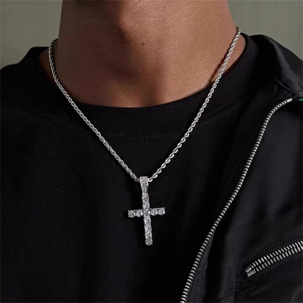 Iced Cross 925 Silver Pendant Necklace