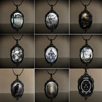 Gothic Crow Black Forest Charm Necklace Fashion Witch Jewelry Gift Pagan Cross Black Cat Skull Glass Pendant Necklace