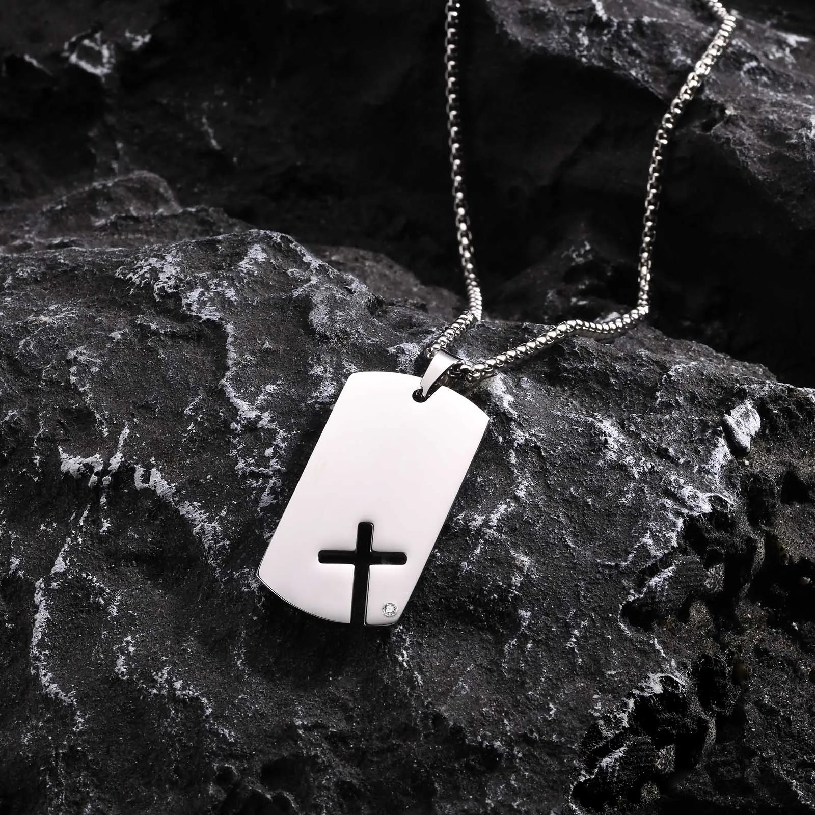 Hollow Cross DogTag Necklaces for Men,Waterproof Stainless Steel Pendant Necklaces,Religious Faith Christ Gift Jewelry