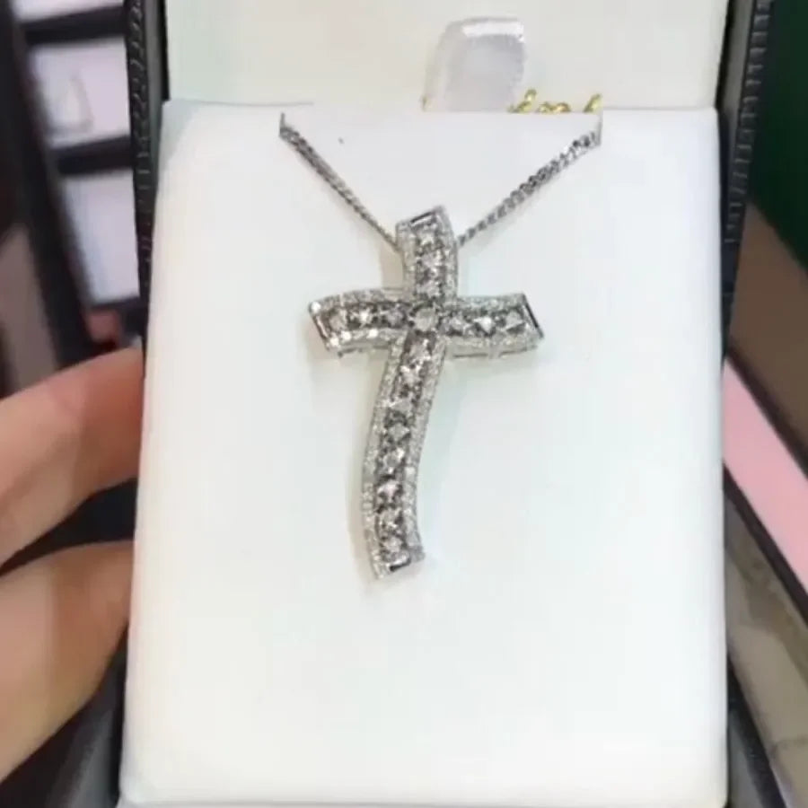 14K White Gold Lab Diamond Cross Pendant Party Wedding Pendants Necklace for Women Men Anniversary Jewelry Gift