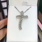 14K White Gold Lab Diamond Cross Pendant Party Wedding Pendants Necklace for Women Men Anniversary Jewelry Gift