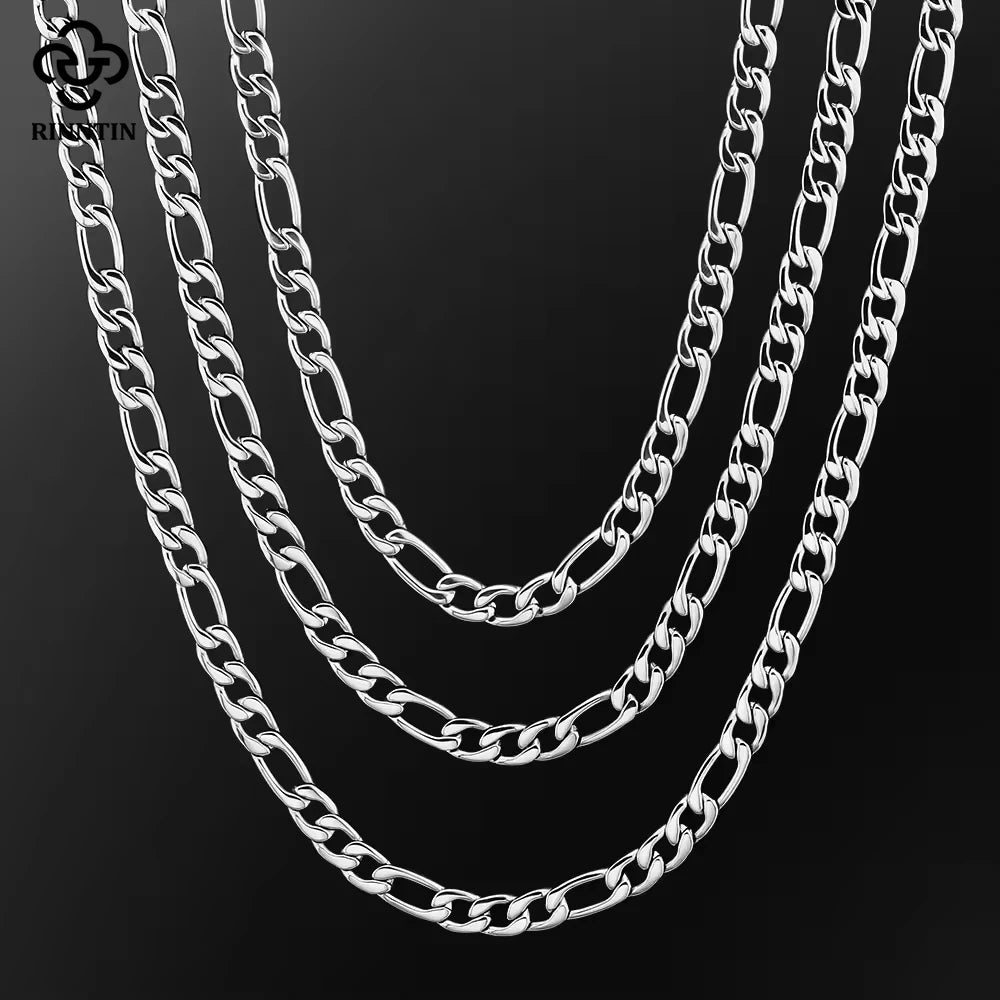 Rinntin 925 Sterling Silver Diamond-Cut Figaro Link Chain Necklace for Men Women Trendy Punk Neck Chain Silver Jewelry