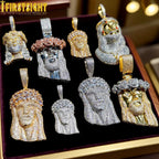 Iced Out Rose Flower Jesus Head Pendant Necklace Two Tone Color CZ Zircon Faith Charm Men Women Hip Hop Fashion Rock