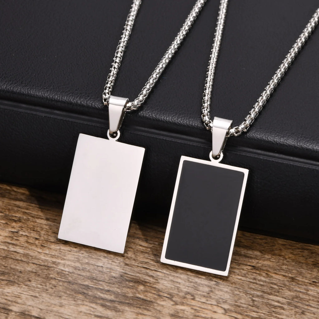 Vnox Geometric Pendant Necklaces For Boys,Stainless Steel Simple Square Dog Tag Men Necklaces,Retro Collar Jewelry Gift