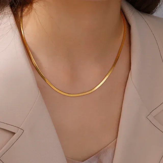 Gold Herringbone Snake Chain Necklace 5mm — Stainless Steel