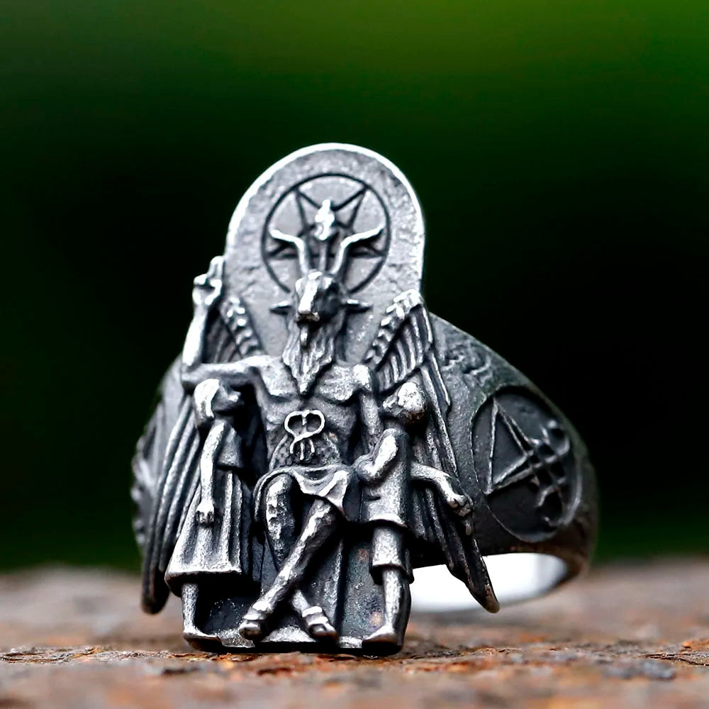 Vintage Lucifer Satan Signet Ring With Anubis — Stainless Steel