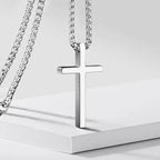 2026 Hip Hop Trend Cross Pendant Necklace for Men Punk Silver Color Titanium Steel Chain Versatile Street Jewelry Accessories