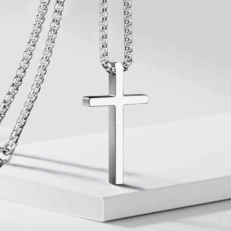 2026 Hip Hop Trend Cross Pendant Necklace for Men Punk Silver Color Titanium Steel Chain Versatile Street Jewelry Accessories