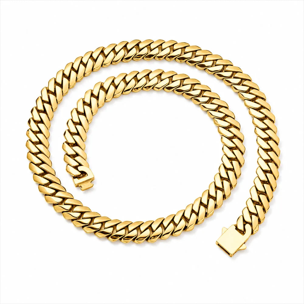 NUOYA Wholesale 12mm Stainless Steel Cuban Link Chain Bracelet High Polished Hip Hop Jewelry Gift for Men