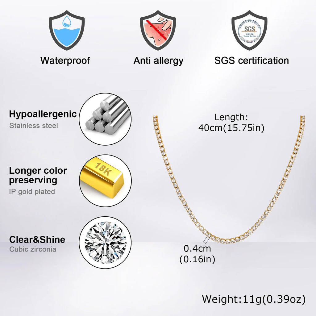Iced Out Tennis Chain 4mm — Stainless