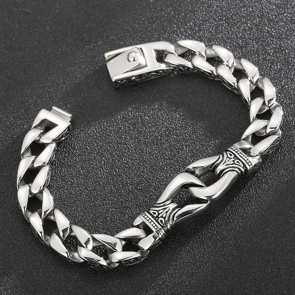 Polished Brushed Stainless Steel Cuban Chain Bracelet for Men Black Gold Color Nickel-Free Jewelry18-24CM Length Gift