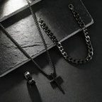 Hip Hop Punk Cross Pendant Necklace Bracelet Chain Ring Men's Set Simple Personality Party Three Piece Jewelry Accessories