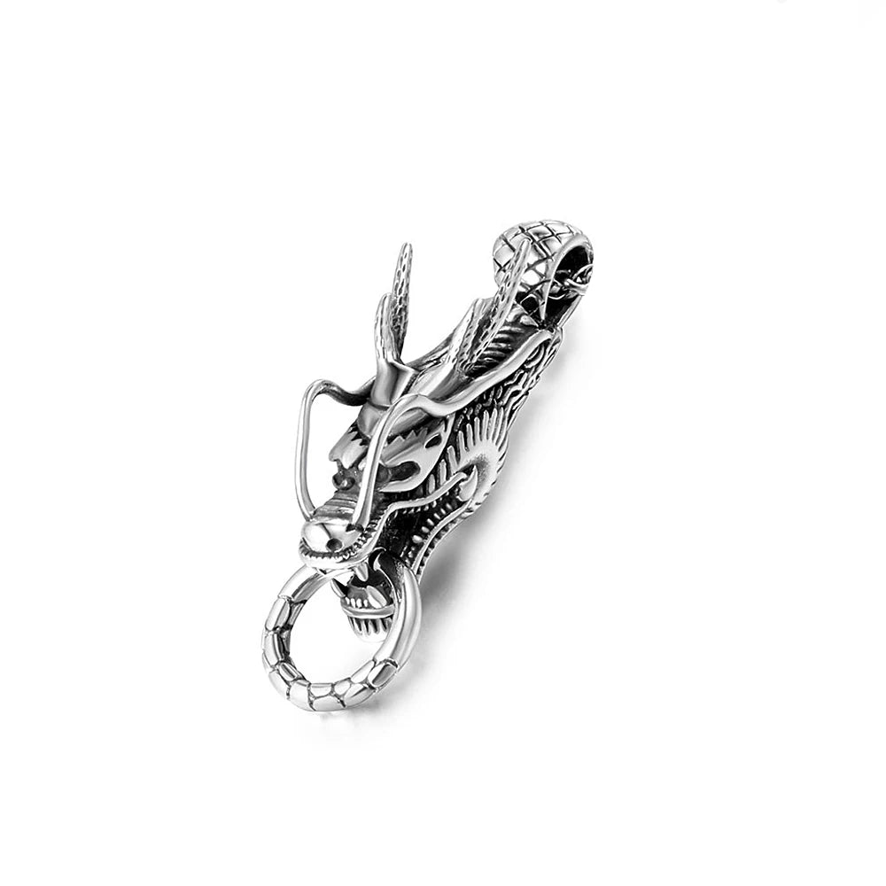 Dragon Silver Pendant Punk Vintage Head Animal