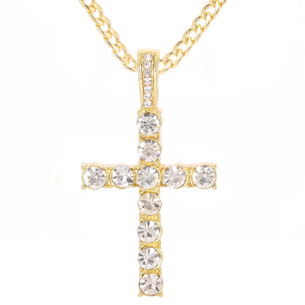 Men Hip Hop Cross Pendant Necklace with 4mm Zircon Tennis Chain Iced out Bling Chain Necklaces Punk Jewelry Fashion Women Gift