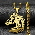 Black Horse Head Pendant Necklace — Stainless Steel