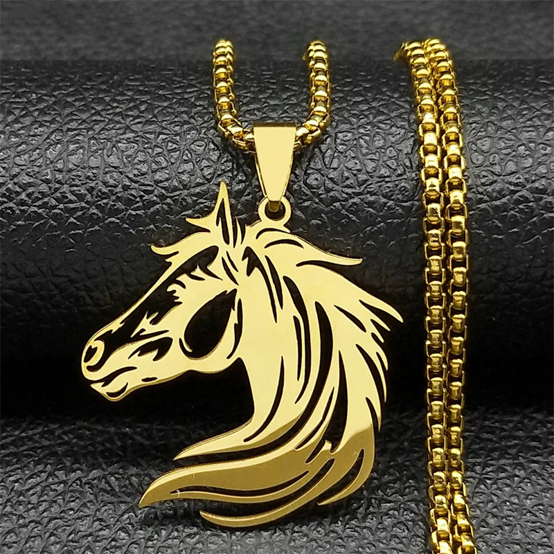 Black Horse Head Pendant Necklace — Stainless Steel