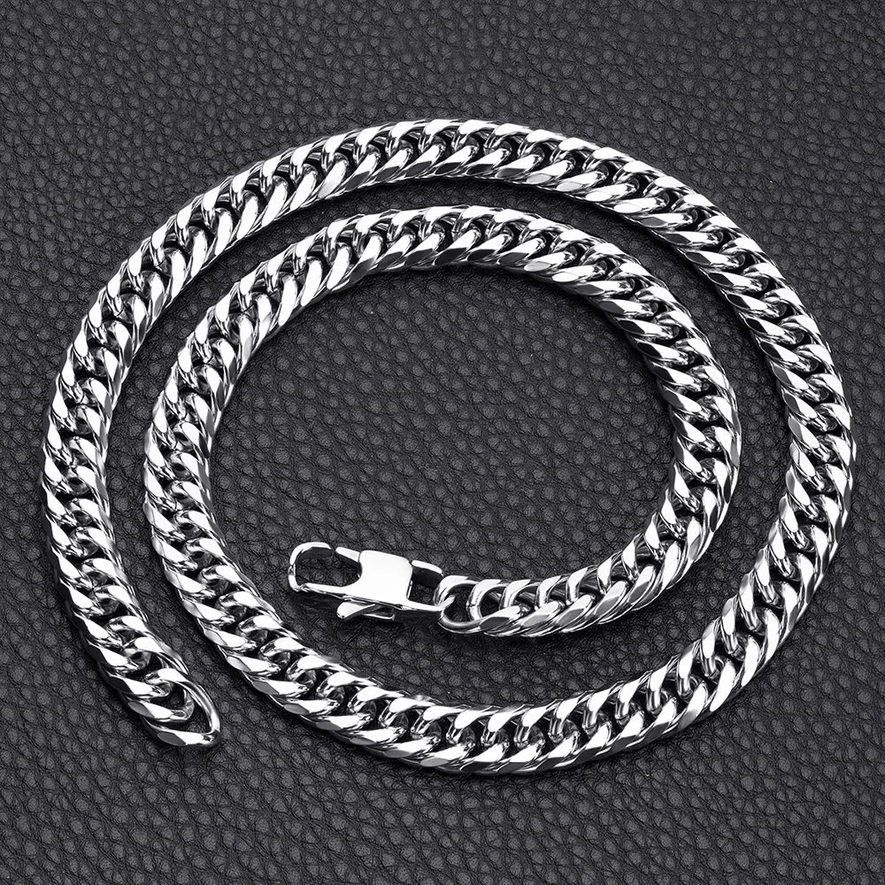 Waterproof Stainless Steel Square Lock Cuban Link Chain Necklace For Men Punk Thick Heavy Chain Jewelry 8/10/12/14MM