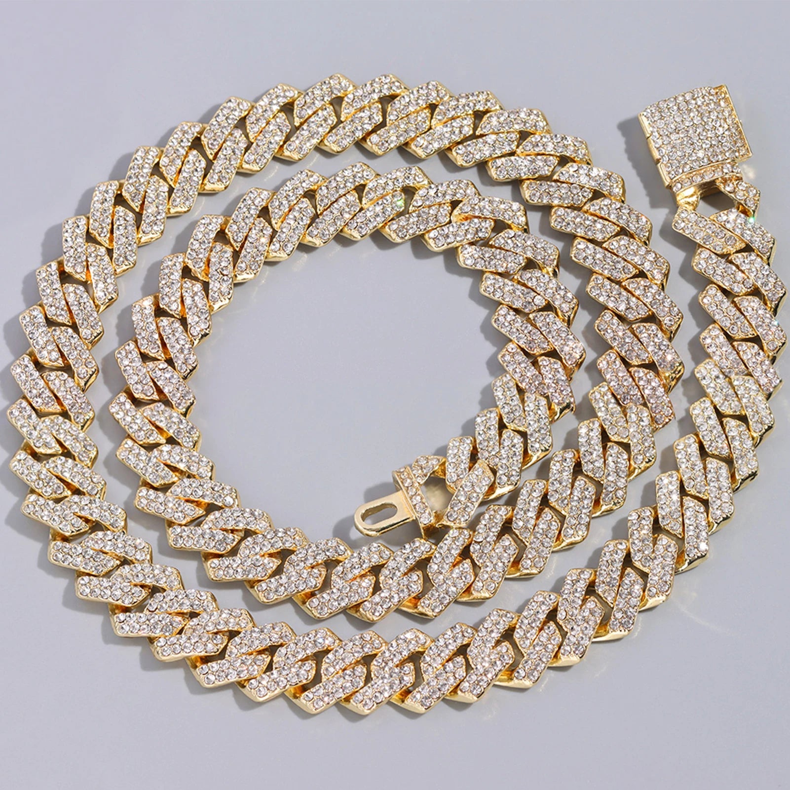 14 MM Prong Cuban Link Chain Necklace For Men Hip Hop Iced Out Bling Luxury Full Rhinestone Paved Necklace Rapper