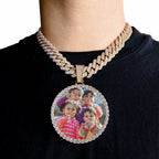 ESKEEM Big Circle Photo Medallions Chain Pendant Iced Out Men Hip Hop Memory Picture Pendant Jewelry Christmas Gift