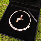 Aokaishen Iced Out Gun Necklace Pendant for Men Street Culture Prong Setting Charm Cubic Zirconia Hip Hop Jewelry