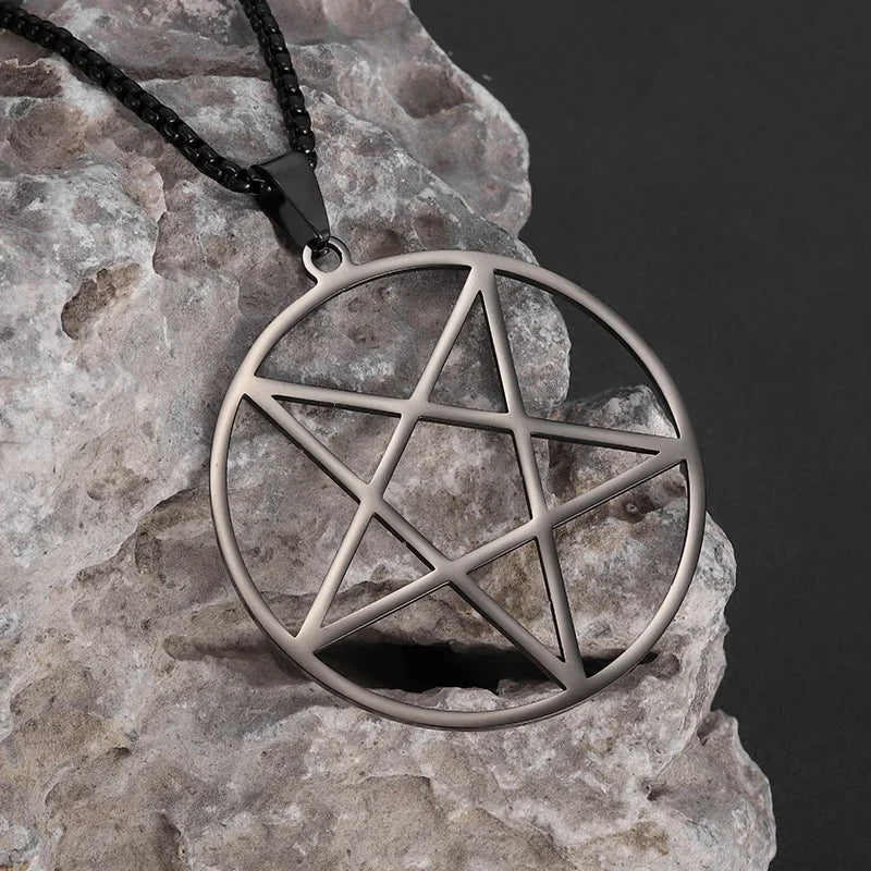 Stainless Steel Solomon Religious Seven Archangels Compass Pendant Necklace Men's Retro Lucky Amulet Jewelry