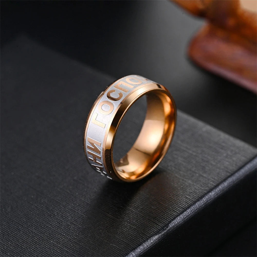 Orthodox Russian Christian Ring for Men Women 316L Stainless Steel Prayer Bands Religious Inscription Vintage Jewelry