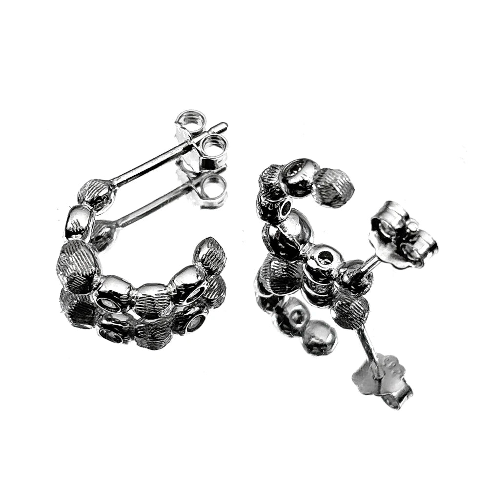 Silver Earrings Retro Sterling C-shaped Zircons