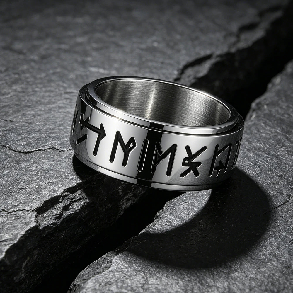 Nordic Viking Odin Rune Spinner Ring — Stainless Steel