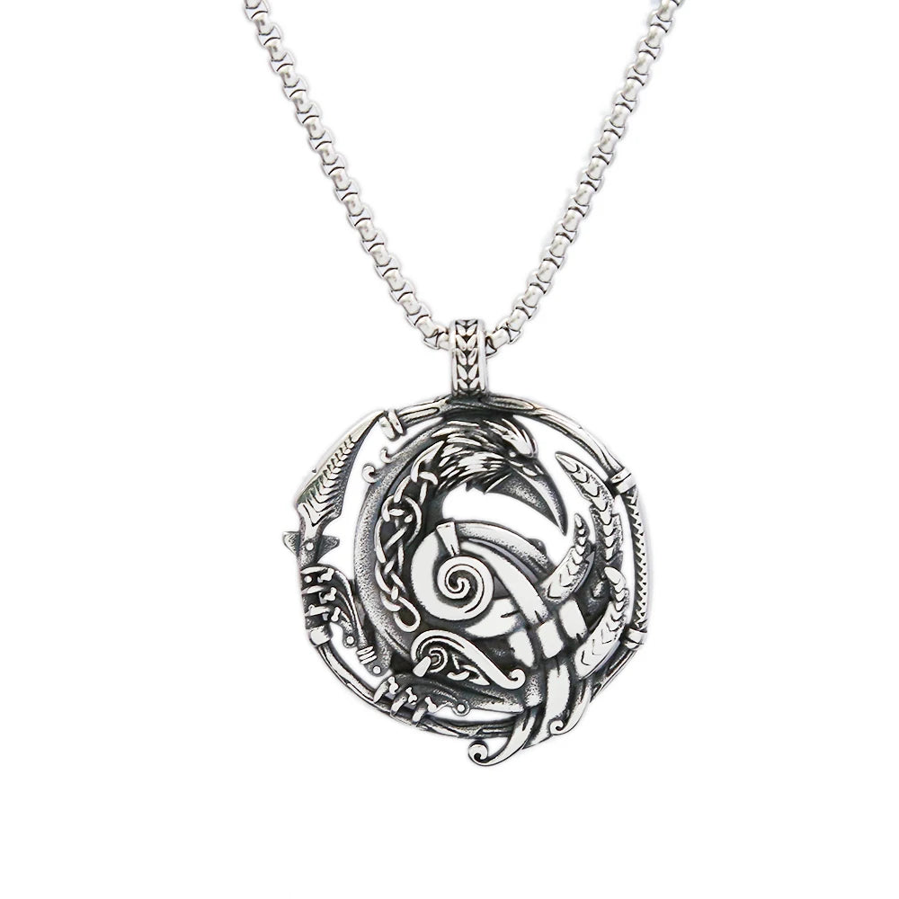 Viking Odin Raven Pendant — Stainless Steel