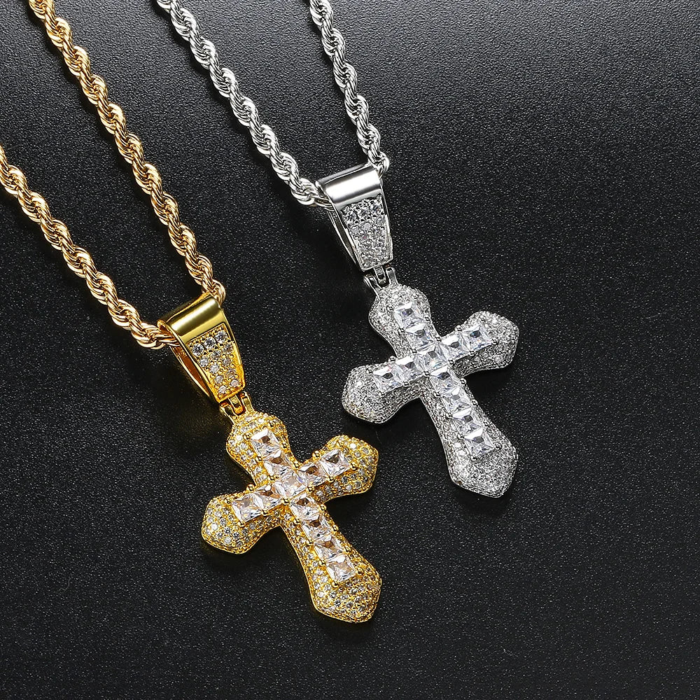 Cross Pendant Rope Chain Necklace Iced Out