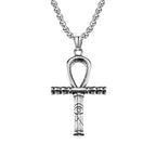 Antique Textured Egyptian Ankh Cross Pendant Necklace Stainless Steel Eye Of Horus Faith Amulet For Male Matching Trendy Jewelry