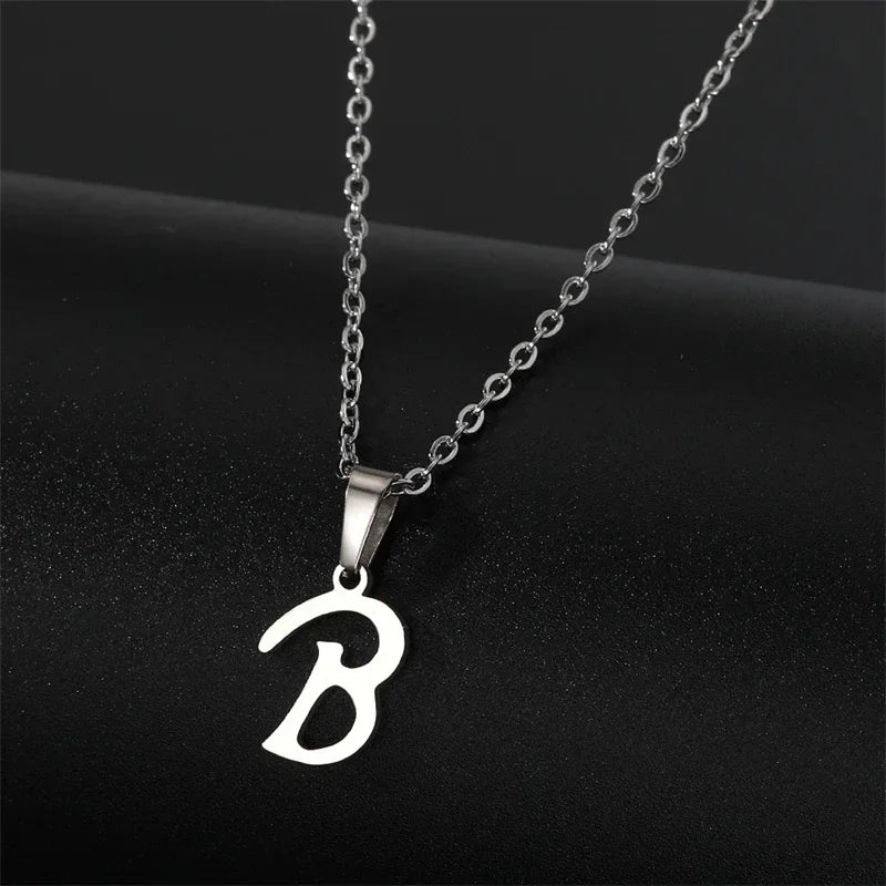 Vintage Initial Letter Pendant Necklace for Women Simple Stainless Steel Letter Glossy Clavicle Chain Choker Necklaces Jewelry