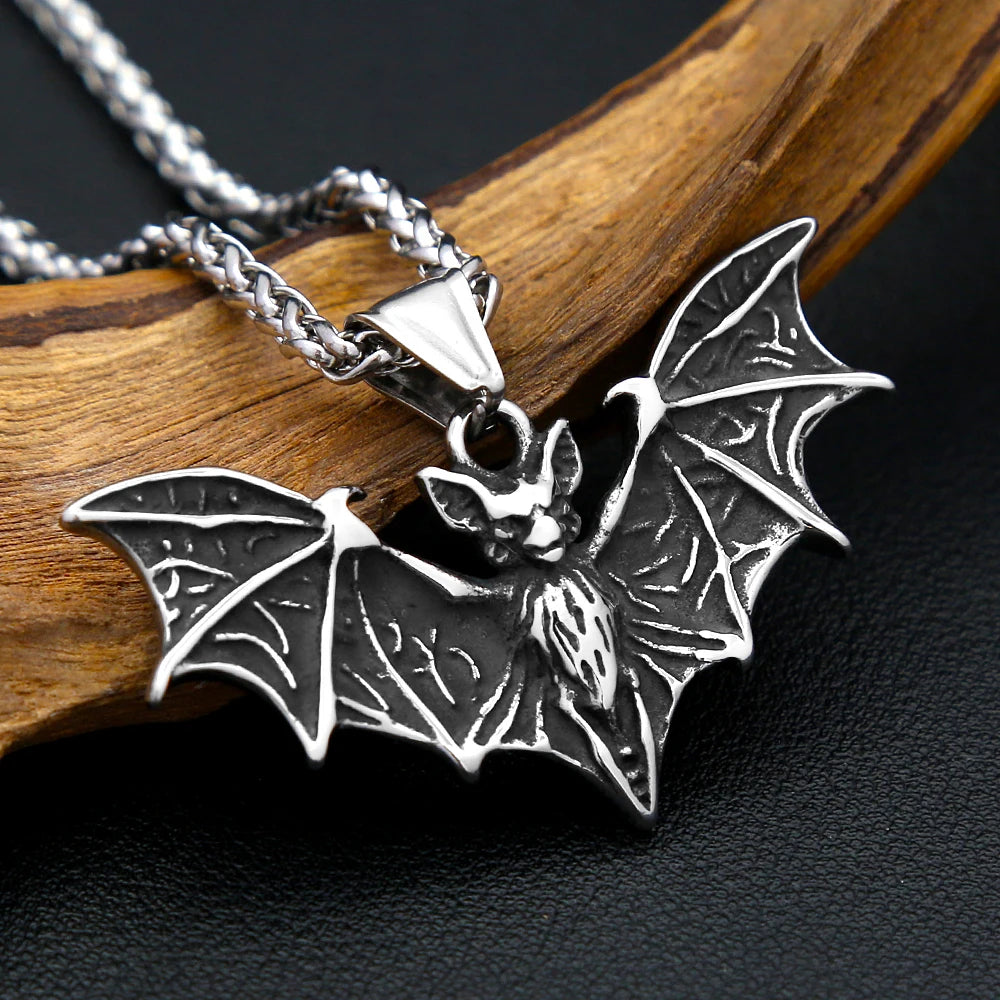 Gothic Bat Steel Pendant Necklace Punk Biker Animal