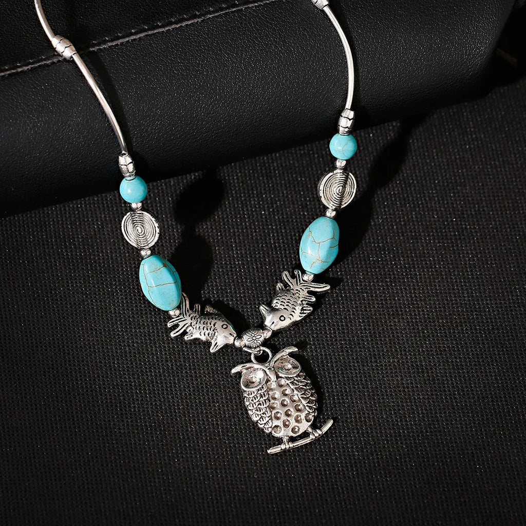 Womens Gypsy Jewelry Bohemian Ethnic Red Natural Stone Pendants Necklaces Metal Tibetan Sliver Color Chain Necklace For