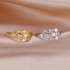 My Shape Sephirot Kabbalah Tree of Life Rings Women Stainless Steel Adjustable Size Geometric Finger Ring Amulet