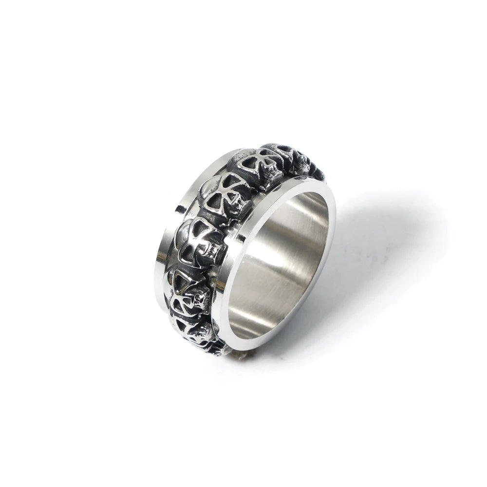 High Quality Gothic Punk Stainless Steel Skull Rings Personality Western Vintage Rotatable Ring For Fashion Men Jewelry