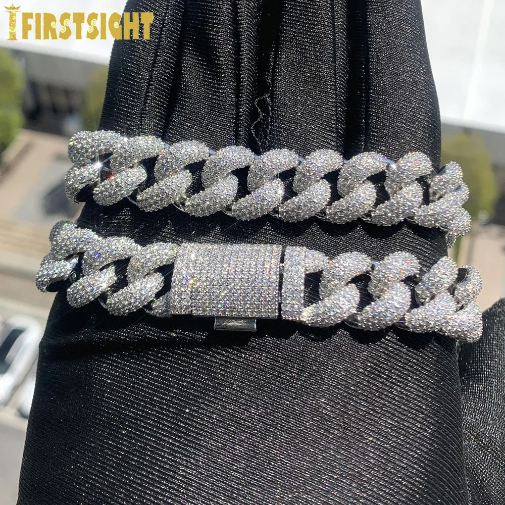 2024 New Silver Color Heavy Chunky Prong Cuban Link Chain Necklace for Men 15mm Iced Out Bling Charms Hip Hop Jewelry