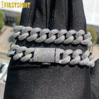 2024 New Silver Color Heavy Chunky Prong Cuban Link Chain Necklace for Men 15mm Iced Out Bling Charms Hip Hop Jewelry