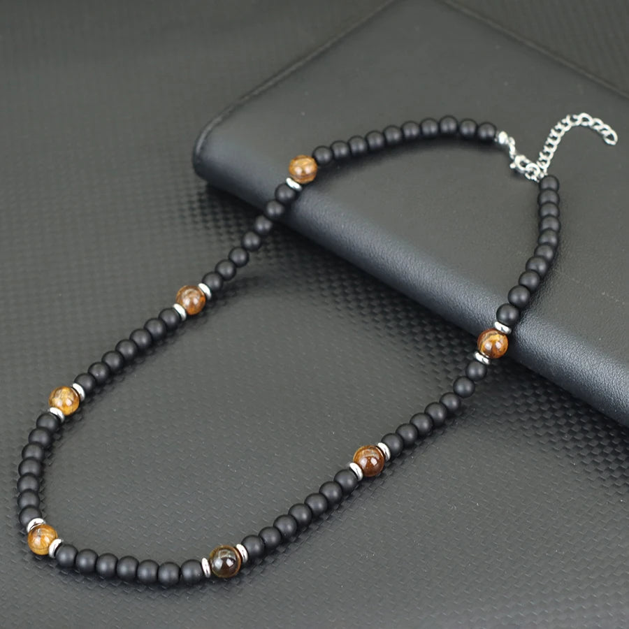 Turquoise Hematite Tiger Eye Necklace — Stainless Steel, 50cm